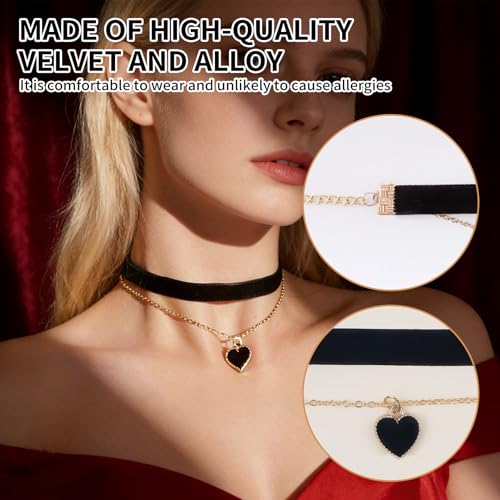 Choker Kette Damen,Geschichtet Verstellbare Halsband Damen Schmuck,Joker Collar Choker Schwarz Necklace 90er,Samt Herz Halskette Rot Women für Mädchen Gothic Karneval Party Cosplay Deko Geschenke (B)
