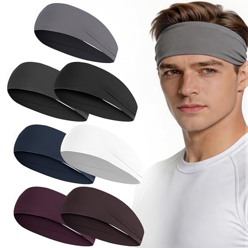 Image of 5 Pack Sports Headband for Men, Breathable Mesh Design, Reused & Washed Mens Headband Sweat Bands for Running Yoga Fitness Workout