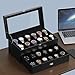 AUTOARK Leather & Velvet 24 Watch Box Glass Top Jewelry Display Drawer Lockable Case Organizer,Removable Black Watch Pillows,Black,MKAW035