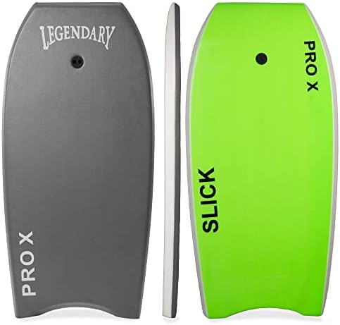 Bodyboard for Beach with Hard Slick Bottom, Boogie Boards for Kids & Adults, Legendary Pro X Heat Sealed Body Boards 33”, 37”, 41”, 42”, 45” with EPS Core, Wrist Leash, 41" Dark Gray/Green