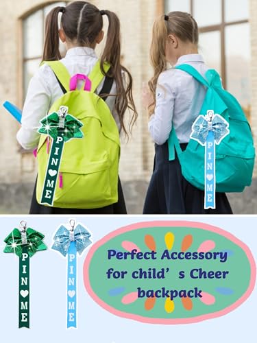 Image of Cheer Pin Me Ribbon Cheerleader Pin Me Bow Cheer Bow Keychain with Rhinestones Cheerleading Sports Accessory Gift