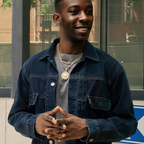 HELLOICE Iced Out Crown of Thorns with Cross Medallion Pendant Necklace Full CZ Pendant with 5mm 24inches Cuban Chain 14K Gold Plated Pendant Necklace for Women Men4