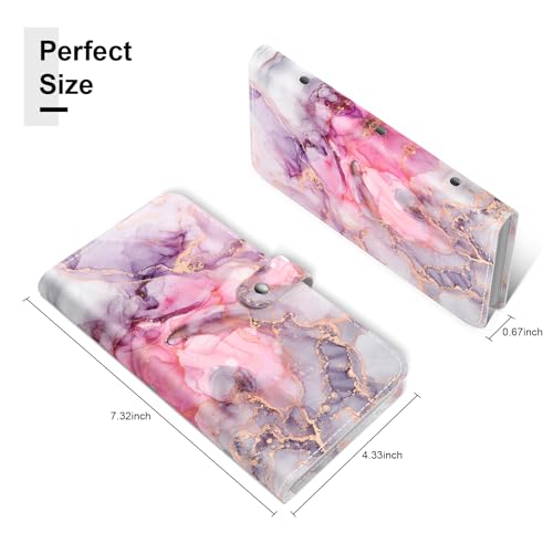 Rouidr Business Card Organizer, RFID Business Credit Card Holder with 96 Card Slots, Portable Leather Card Wallet for Women, Red Ink Marble