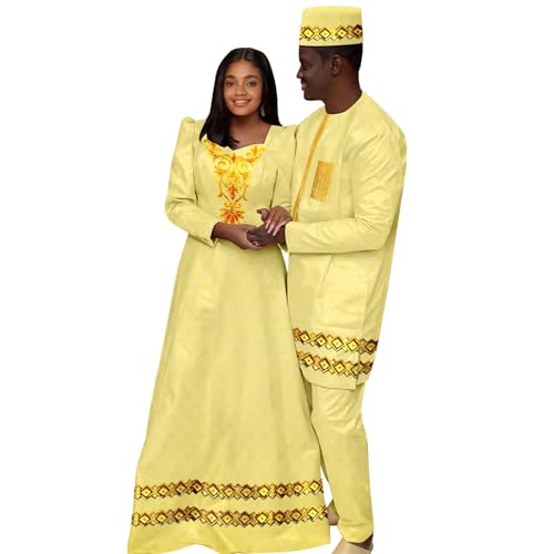 African Appliques Maxi Dresses for Women Matching Couple Outfits Dashiki Men Hat Top and Pant Sets Wedding
