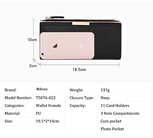 Mokoze Black Wallet Women, Leather Wallet with Zipper Magnetic Closure Double Fold Wallet for Gift Giving, Daily Life, Travel and Business Occasions4