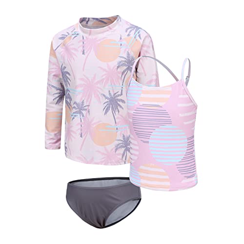 Girls 3 Piece Swimsuits Set Long Sleeve Rash Guard Tankini Bathing Suits for Girls Beach Swimwear Set 3-16 Years