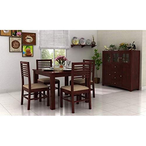 Image of Solid Sheesham Wood Dining Table 4 Seater with Chair Set | Wooden 4 Seater Dining Furniture | Dining Table Set | Dining Room Set Living Room| Mahogany Finish