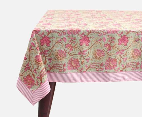 Ridhi Pistachio Green Hand Block Print Rectangle Tablecloth 90x60 Inch