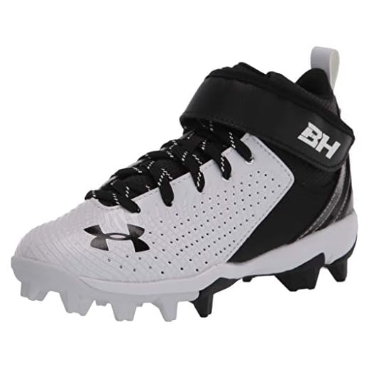 Under Armour Boy's Harper 5 Mid RM Jr. Baseball Shoe, White (101)/Black, 13 Little Kid