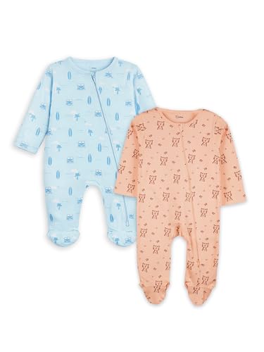 Image of Kidbea Organic Cotton Unisex Baby Romper Soft Breathable Full Sleeve Zipper Footed Bodysuit for Newborn & Infant Kids Sleepwear