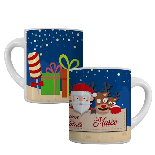 MP CREATIVE SRL Tazza Mug Natalizia Natale Personalizzata con Nome Tazze Personalizzate, 11 ounces