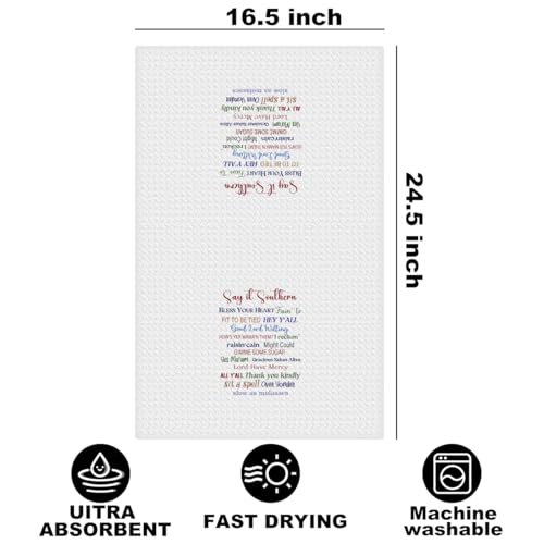 Image of Funny Quotes Kitchen Towels, Southern Tea Towels for Kitchen Home Bathroom Farmhouse Decor, Say It Southern Waffle Weave Dish Drying Towel, Housewarming Gifts for Women Friend, 24x14 Inch
