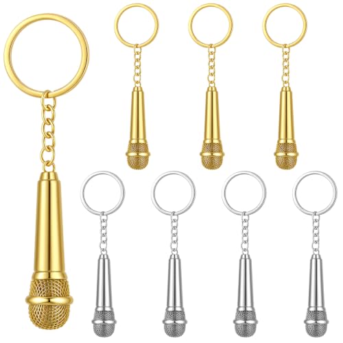 Image of Sureio Mini Microphone Music Keychain Retro Sound Pendant Keyring Charm Microphone Music Key Chain for Singer Gift