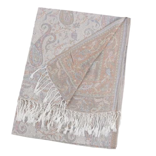 Faticinfa Women's Pashmina Shawl Hijab,Jacquard Paisley Wrap, Ethnic Vintage Pattern Scarf with Tassels4