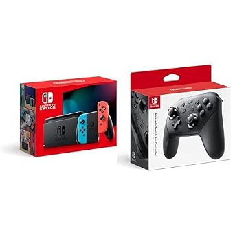 Nintendo Switch with Neon Blue & Neon Red Joy-Con and Pro Controller Bundle
