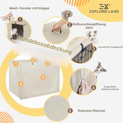 Explore Land Abdeckung für Hundekäfig, 61 cm, strapazierfähiges Polyester, universelle Passform für Hundekäfige aus Draht, Hellbraun