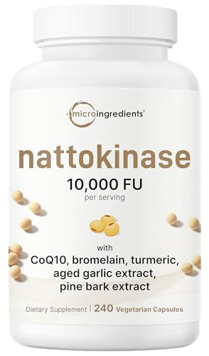 Micro Ingredients Nattokinase 10 000 FU Per Serving (Natural Natto Extract) 240 Vegetarian Capsules | with CoQ10 Turmeric Aged Garlic & Pine Bark Extract | Non-GMO Lab Tested cGMP Manufactured