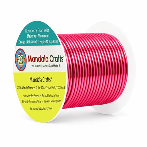 Image of Mandala Crafts 14 Gauge Anodized Aluminum Craft Wire for Jewelry Making - 60 FT Colored Flexible Raspberry Wire - Bendable for Bonsai Armature Crafting Sculpting