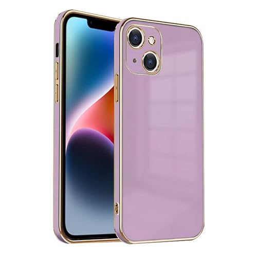 ZNX\ZENIX iPhone14 ケース TPU おしゃれ バンパー型 ケース ストラップホール かわいい くすみカラー ゴールド 大人 ZX-milky2 (iPhone14 (6.1), パープル)