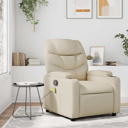 Sillón reclinable crema piel sintética miniatura 2