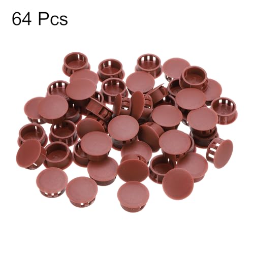 Image of MECCANIXITY 64PCS 20mm(13 /16 inch) Red Brown Plastic Hole Plugs, Flush Type Panel Hole Plugs Insert End Caps for Locking Hole Tubes Furniture Cabinet