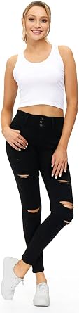 Skirt BL High Waist Skinny Stretchy Jeans for Women Ripped Distressed Pants