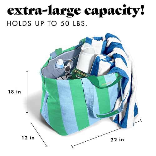 Image of Fit & Fresh XL Beach Tote Bag for Women - XL Travel Tote with Zipper & Pockets, Oversized Canvas Pool Bag, Weekender Carry-On