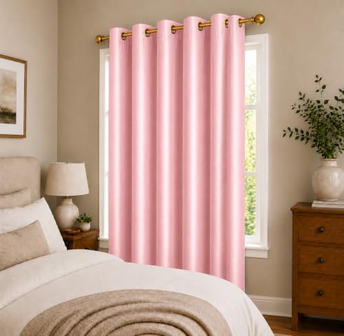 Image of Polyester Eyelet Door Curtain, Solid Plain Light Filtering Curtain for Bedroom, Living Room & Home Office, 7 Feet (84 x 48 Inch), Pink, Pack of 1