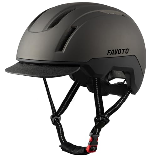 Favoto Urban Bike Helmet Dual Shell with Removable Visor - Scooter Commuter Skate Helmet Lightweight Adjustable 59-61CM, Large, Titanium & Black