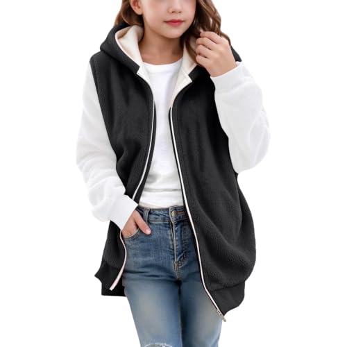 Girls Long Fleece Vest Warm Zip Up Hooded Neck Sharpa Sleeveless Jackets - image 1
