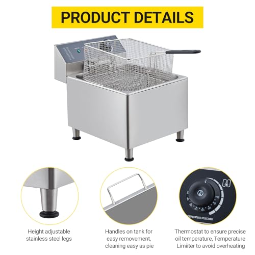 11.6QT Deep Fryer with Basket Commercial, 11L Electric Countertop Fryer Stainless Steel Deep Fryers, for Restaurant Home Use with Extra Large Frying Basket and Lid