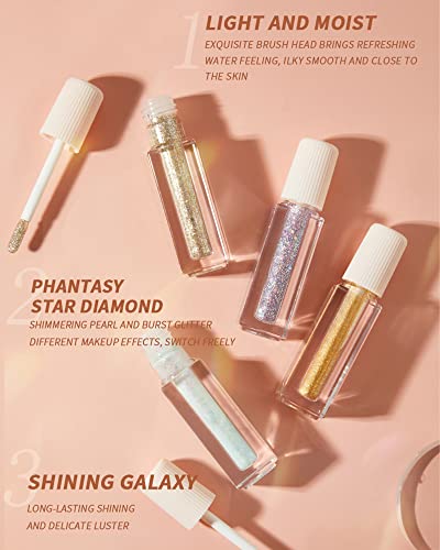 3 Colors Liquid Glitter Eyeshadow Set, Waterproof Metallic Shimmer Sparkling Eyeshadow, Silver Gold Pink Diamond Eye Shadow Stick, Long Lasting Glow Eye Shadow, Korea Eye Makeup Gift For Women-A #TOP3