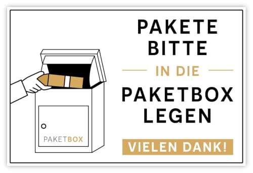 Pakete bitte in die Paketbox legen – Aufkleber – 15 x 10 cm | Hinweis für Paketboten | 15 x 10 cm | 20 x 15 cm | 30 x 20 cm