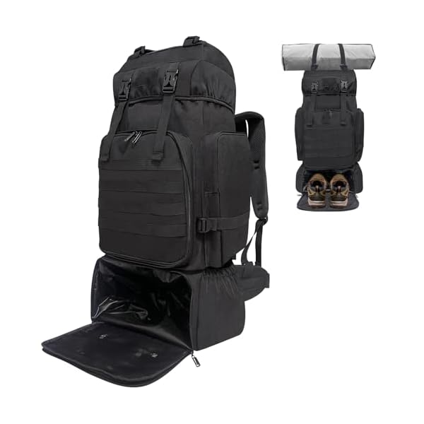 Hiking Backpack, 80L Molle Military Tactical Rucksack, Camping Backpack with Shoe Compartment, Lightweight Rucksack for Men, Water Resistant Hiking Daypack Survival Bag Hiking Bag (Black)