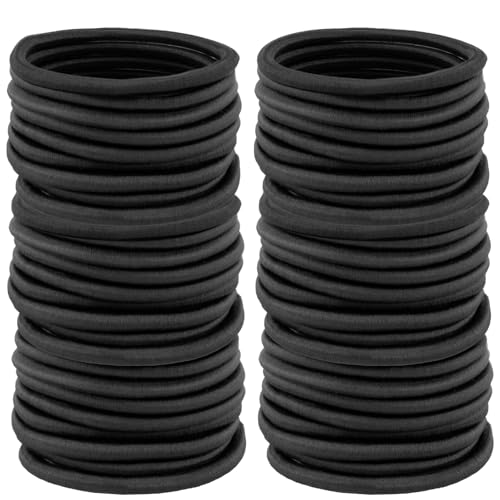 Black Hair Ties, 150 PCS 4 mm No Damage Elastic Bands for Thick, Curly Hair