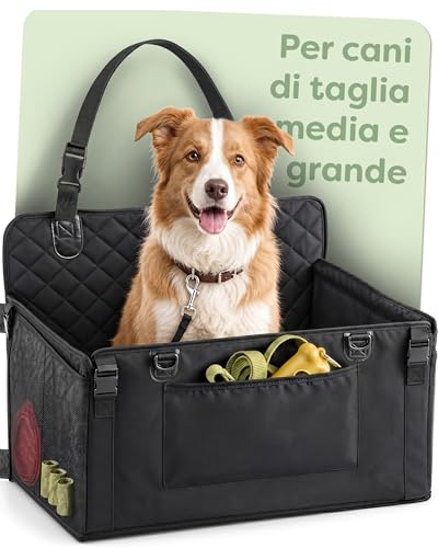 Knupis Seggiolino Auto per Cani di Grande Taglia – Idrorepellente e Resistente ai Graffi con 5 Tasche – 4 Cinghie di Fissaggio e Guinzaglio Agganciabile – Pareti Rinforzate con Base Antiscivolo