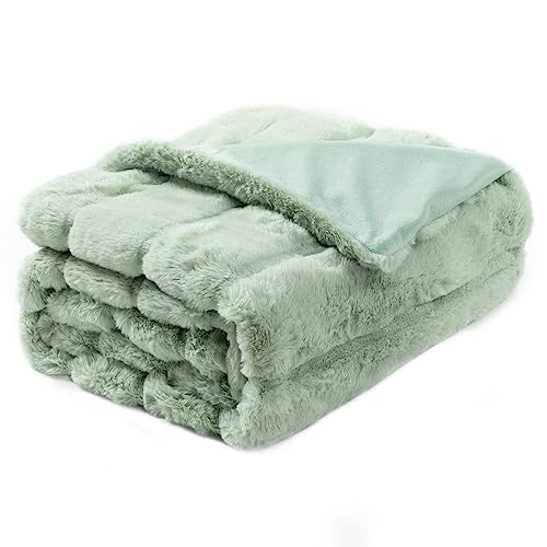 Cozy Bliss Luxury Super Soft Striped Faux Fur Throw Blanket For Couch, Size, 50"X60" Green, Extra Soft, Fluffy, Warm, Anti-Static, Plush Blanket For Sofa Bed Living Room Bedroom Car #TOP4