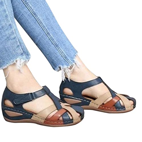 PU Leather Women's Orthopedic Anti-Slip Vintage Cross Belt Wedge Gladiator Outdoor Hollow Out Sandals3