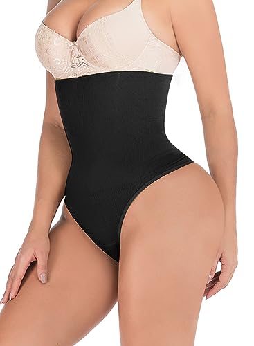 FLORATA Thong Shapewear Tummy Control, Women Seamless Shaping Thong Panties High Waist Body Shaper Underwear