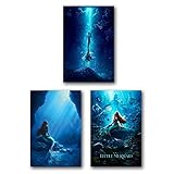 The Little Mermaid (2023) Posters - Halle Bailey as Ariel, Canvas Prints Wall Decor for Kids Room or Living Room Party Decorations Mural Gifts (Wooden Frame,8 * 12in*3pcs)