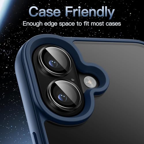 Image of PACK OF 2 Titanium Camera Lens Protector for iPhone 17 / iPhone 16 / 16 Plus Black 9H Tempered Glass HD Clear Camera Guard Scratch Resistant Drop Protection Anti Fingerprint Case Friendly Waterproof Anti Bubble Easy Install