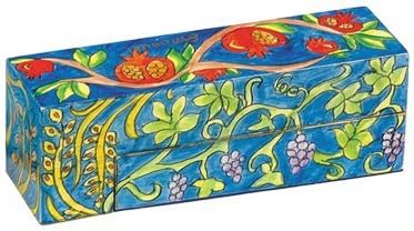 Wooden Hand Painted Hanukkah Menorah and Shabbat Candlesticks - Pomegranates
