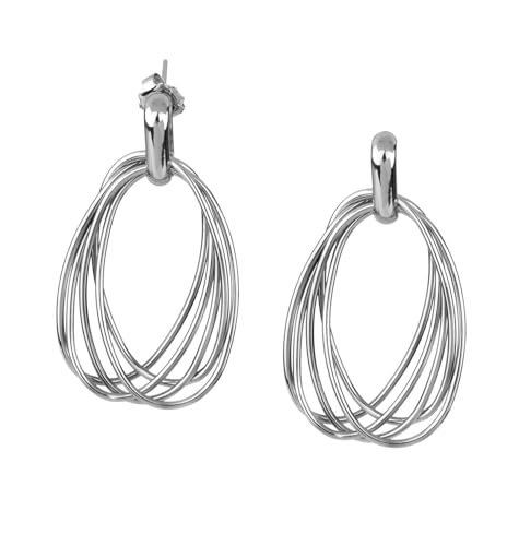 Pendientes largos multiaro acabado en plata Vidal & Vidal