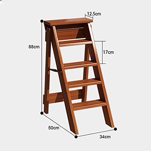Escalera de madera maciza de 5 peldaños – Taburete multifuncional para uso doméstico y hotelero – Diseño resistente negro/marrón (34 x 50 x 88 cm) – ¡Eleva tu espacio!