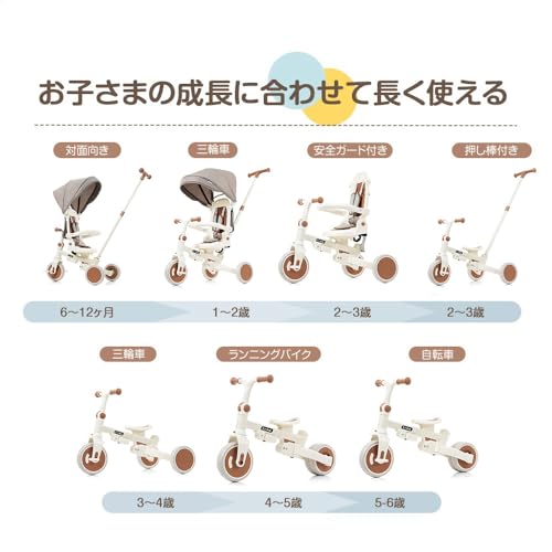 子供用三輪車 7in1 折りたたみ 手押し棒付 かじとり 7WAY ベビーカー兼用 ランニングバイク 自転車 1歳?6歳 座面回転 高さ調整 EVAタイヤ 軽量 誕生日プレゼント【ホワイト】