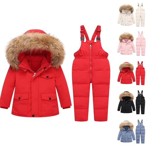 Betadog Toddler Girl Snowsuit 2Pcs Kids Down Jacket Winter Hooded Coat +Snow Pants Kids Windproof Skiing Suit (2T/6T)