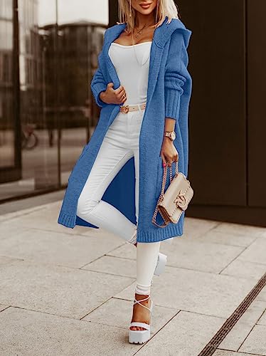 Image of Aoysky Womens Long Cardigans Cable Knitted Open Front Oversized Hooded Outerwear Sweater Coat