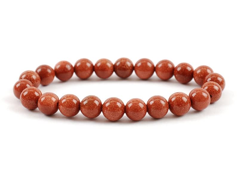 Bracelet en Pierre de Soleil Naturelle LYGBAOFUL Perles Rondes 8mm Élastique pour Homme Femme