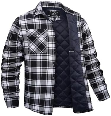 EKLENTSON Flannel Jacket for Men Quilted Lined Winter Jacket with 5 Pockets