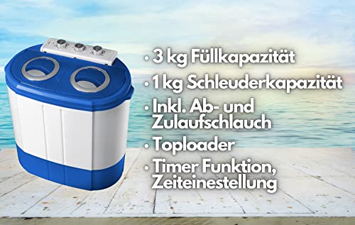 Steinborg Mini Waschmaschine mit Schleuder | 2 Kammern | Waschautomat bis 3 KG | Schleuderkammer bis 1 Kg | Reisewaschmaschine | Miniwaschmaschine | Camping Mobile Toploader, Grau/ Weiß – Bild 2